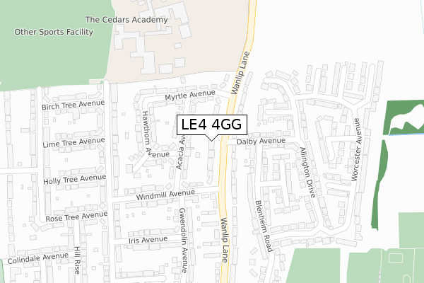 LE4 4GG map - large scale - OS Open Zoomstack (Ordnance Survey)