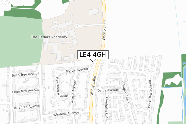 LE4 4GH map - large scale - OS Open Zoomstack (Ordnance Survey)
