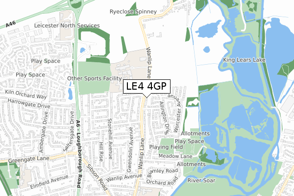 LE4 4GP map - small scale - OS Open Zoomstack (Ordnance Survey)