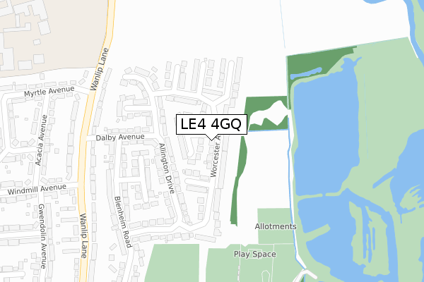 LE4 4GQ map - large scale - OS Open Zoomstack (Ordnance Survey)