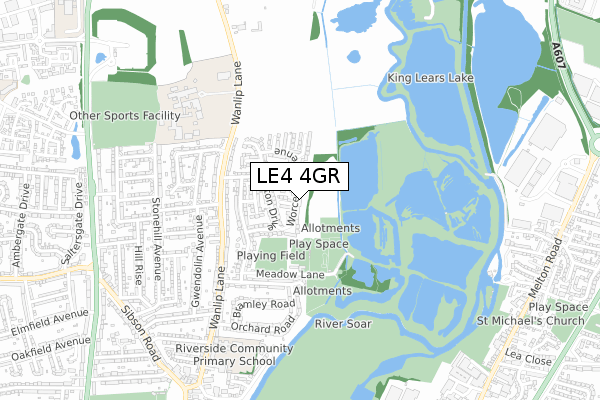 LE4 4GR map - small scale - OS Open Zoomstack (Ordnance Survey)