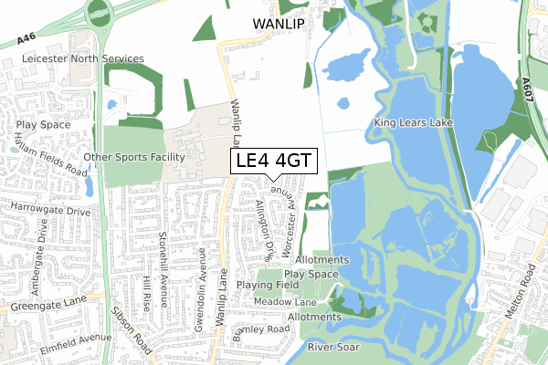 LE4 4GT map - small scale - OS Open Zoomstack (Ordnance Survey)