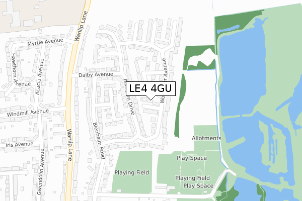 LE4 4GU map - large scale - OS Open Zoomstack (Ordnance Survey)