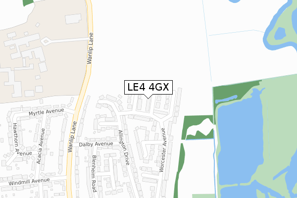 LE4 4GX map - large scale - OS Open Zoomstack (Ordnance Survey)