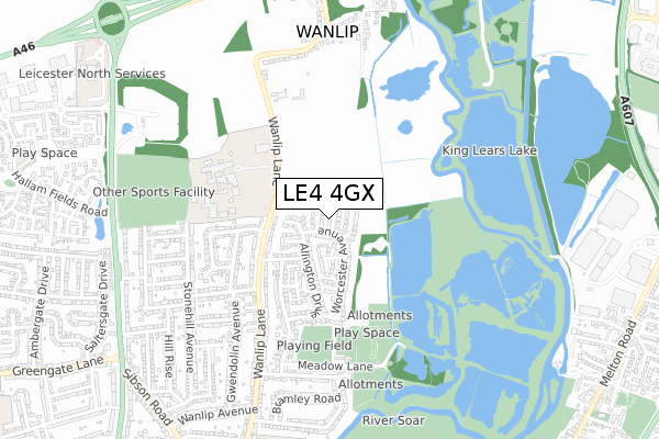 LE4 4GX map - small scale - OS Open Zoomstack (Ordnance Survey)