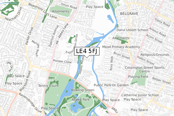 LE4 5FJ map - small scale - OS Open Zoomstack (Ordnance Survey)