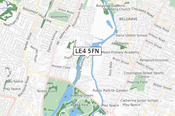 LE4 5FN map - small scale - OS Open Zoomstack (Ordnance Survey)