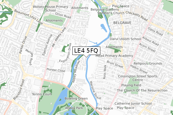 LE4 5FQ map - small scale - OS Open Zoomstack (Ordnance Survey)