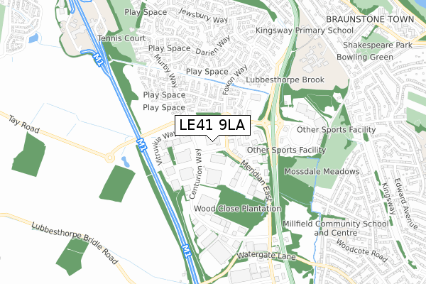LE41 9LA map - small scale - OS Open Zoomstack (Ordnance Survey)