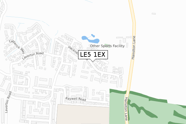 LE5 1EX map - large scale - OS Open Zoomstack (Ordnance Survey)