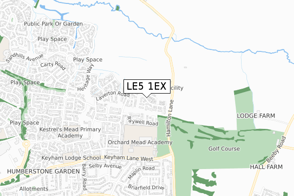 LE5 1EX map - small scale - OS Open Zoomstack (Ordnance Survey)