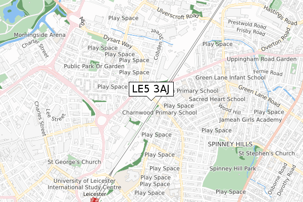 LE5 3AJ map - small scale - OS Open Zoomstack (Ordnance Survey)