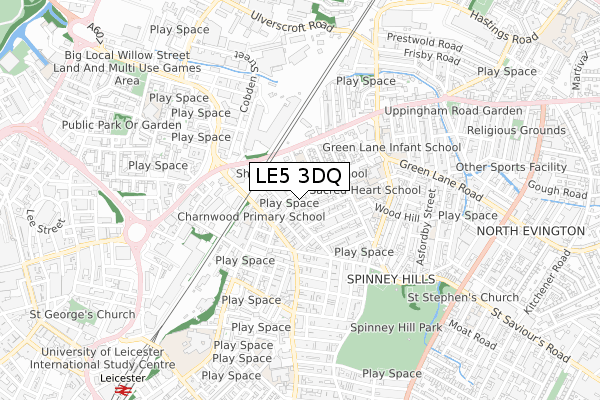 LE5 3DQ map - small scale - OS Open Zoomstack (Ordnance Survey)