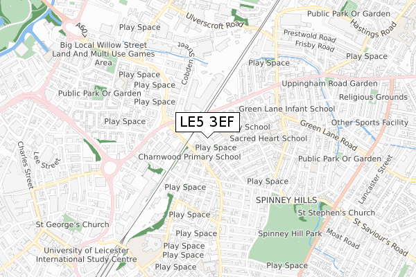 LE5 3EF map - small scale - OS Open Zoomstack (Ordnance Survey)