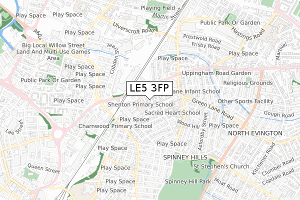 LE5 3FP map - small scale - OS Open Zoomstack (Ordnance Survey)