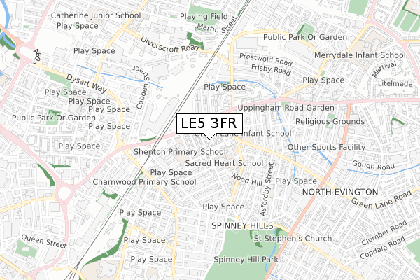 LE5 3FR map - small scale - OS Open Zoomstack (Ordnance Survey)