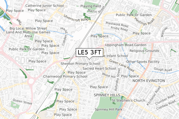 LE5 3FT map - small scale - OS Open Zoomstack (Ordnance Survey)