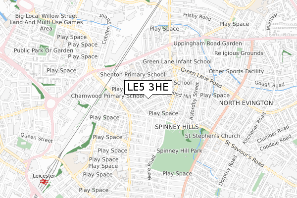 LE5 3HE map - small scale - OS Open Zoomstack (Ordnance Survey)