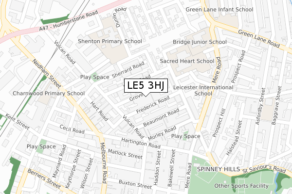 LE5 3HJ map - large scale - OS Open Zoomstack (Ordnance Survey)