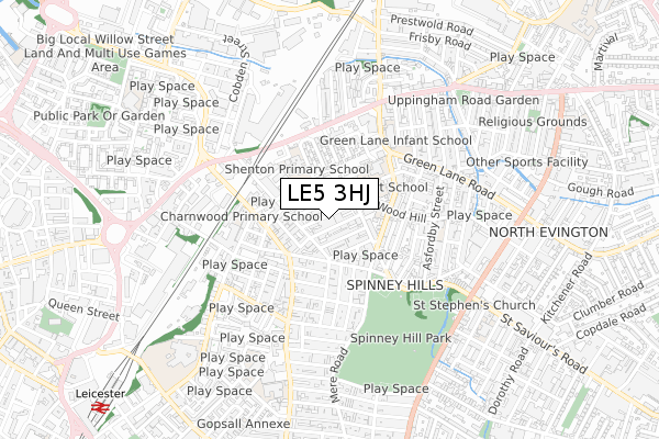 LE5 3HJ map - small scale - OS Open Zoomstack (Ordnance Survey)