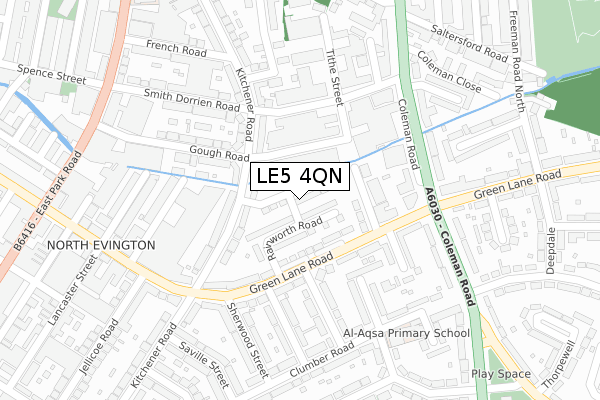 LE5 4QN map - large scale - OS Open Zoomstack (Ordnance Survey)
