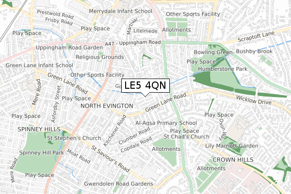 LE5 4QN map - small scale - OS Open Zoomstack (Ordnance Survey) LE5 4QN map - small scale - OS Open Zoomstack (Ordnance Survey)