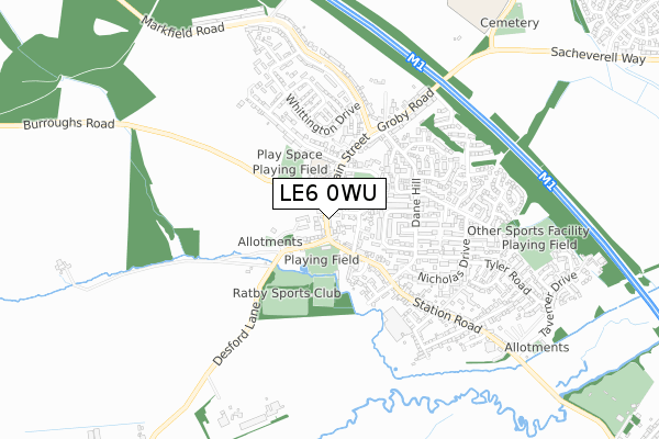 LE6 0WU map - small scale - OS Open Zoomstack (Ordnance Survey)