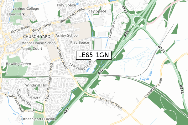 LE65 1GN map - small scale - OS Open Zoomstack (Ordnance Survey)