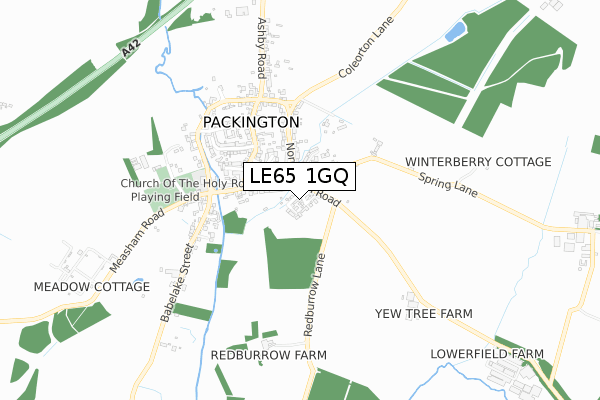 LE65 1GQ map - small scale - OS Open Zoomstack (Ordnance Survey)