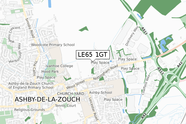 LE65 1GT map - small scale - OS Open Zoomstack (Ordnance Survey)