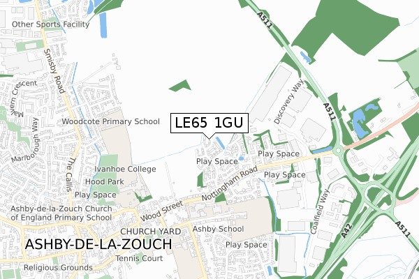 LE65 1GU map - small scale - OS Open Zoomstack (Ordnance Survey)