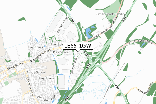 LE65 1GW map - small scale - OS Open Zoomstack (Ordnance Survey)