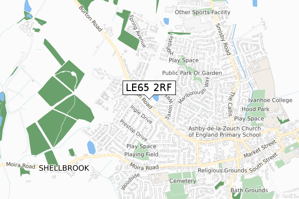 LE65 2RF map - small scale - OS Open Zoomstack (Ordnance Survey)