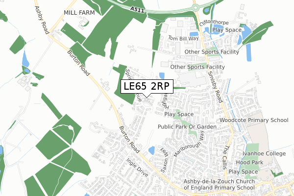 LE65 2RP map - small scale - OS Open Zoomstack (Ordnance Survey)