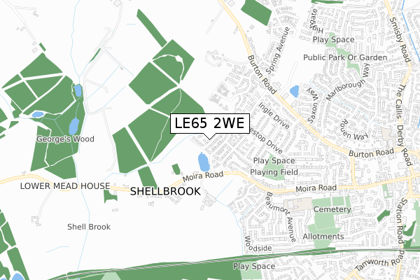 LE65 2WE map - small scale - OS Open Zoomstack (Ordnance Survey)