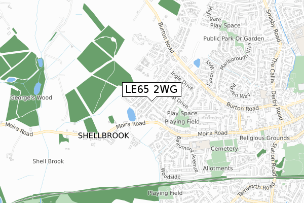 LE65 2WG map - small scale - OS Open Zoomstack (Ordnance Survey)