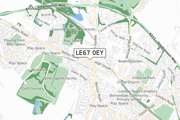 LE67 0EY map - small scale - OS Open Zoomstack (Ordnance Survey)