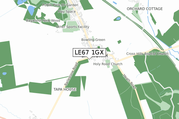 LE67 1GX map - small scale - OS Open Zoomstack (Ordnance Survey)