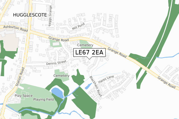 LE67 2EA map - large scale - OS Open Zoomstack (Ordnance Survey)