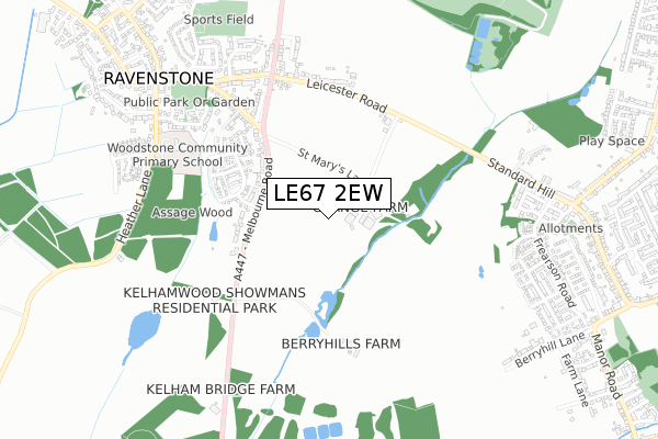 LE67 2EW map - small scale - OS Open Zoomstack (Ordnance Survey)