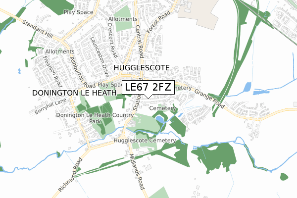 LE67 2FZ map - small scale - OS Open Zoomstack (Ordnance Survey)