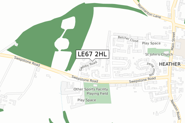LE67 2HL map - large scale - OS Open Zoomstack (Ordnance Survey)