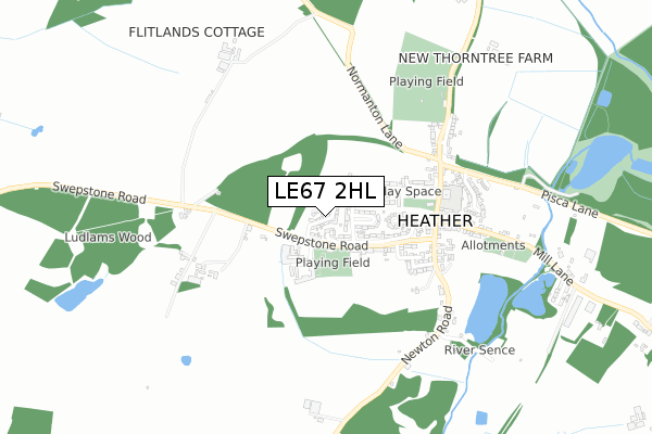 LE67 2HL map - small scale - OS Open Zoomstack (Ordnance Survey)