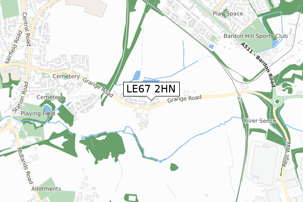 LE67 2HN map - small scale - OS Open Zoomstack (Ordnance Survey)