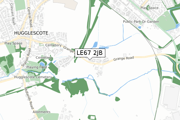 LE67 2JB map - small scale - OS Open Zoomstack (Ordnance Survey)