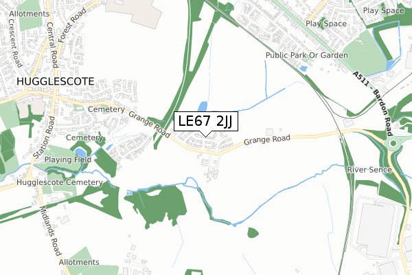 LE67 2JJ map - small scale - OS Open Zoomstack (Ordnance Survey)