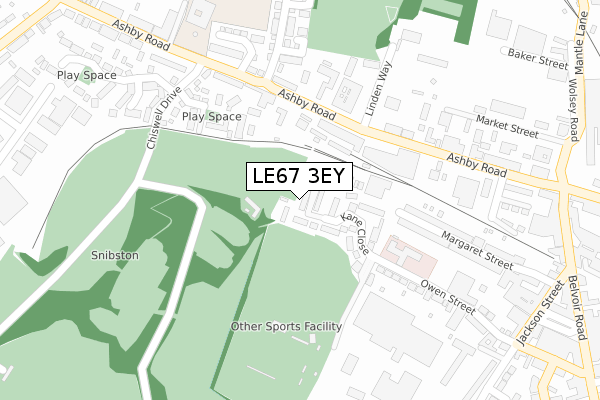 LE67 3EY map - large scale - OS Open Zoomstack (Ordnance Survey)