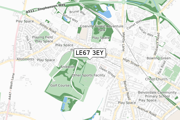 LE67 3EY map - small scale - OS Open Zoomstack (Ordnance Survey)