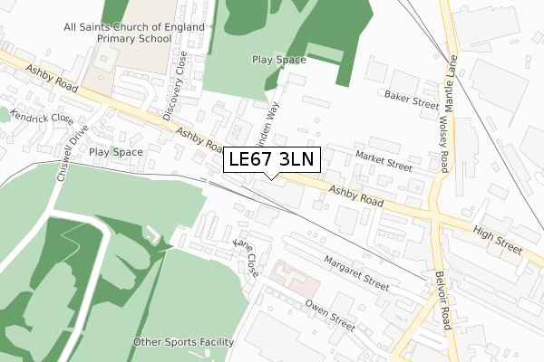 LE67 3LN map - large scale - OS Open Zoomstack (Ordnance Survey)