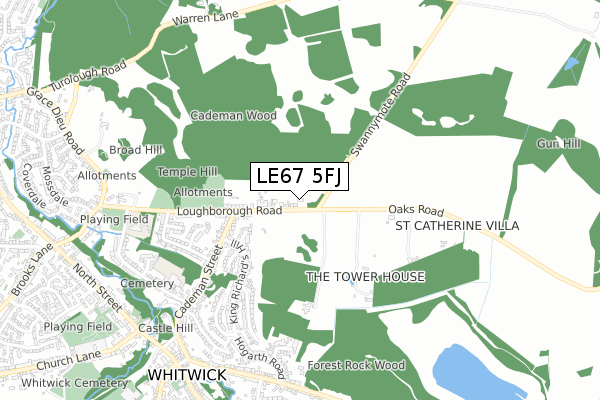 LE67 5FJ map - small scale - OS Open Zoomstack (Ordnance Survey)